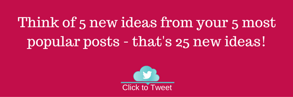 Think of 5 new ideas from your 5 most popular posts - that's 25 new ideas!